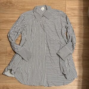 Planet by Lauren G striped button up smock tunic shirt with pockets